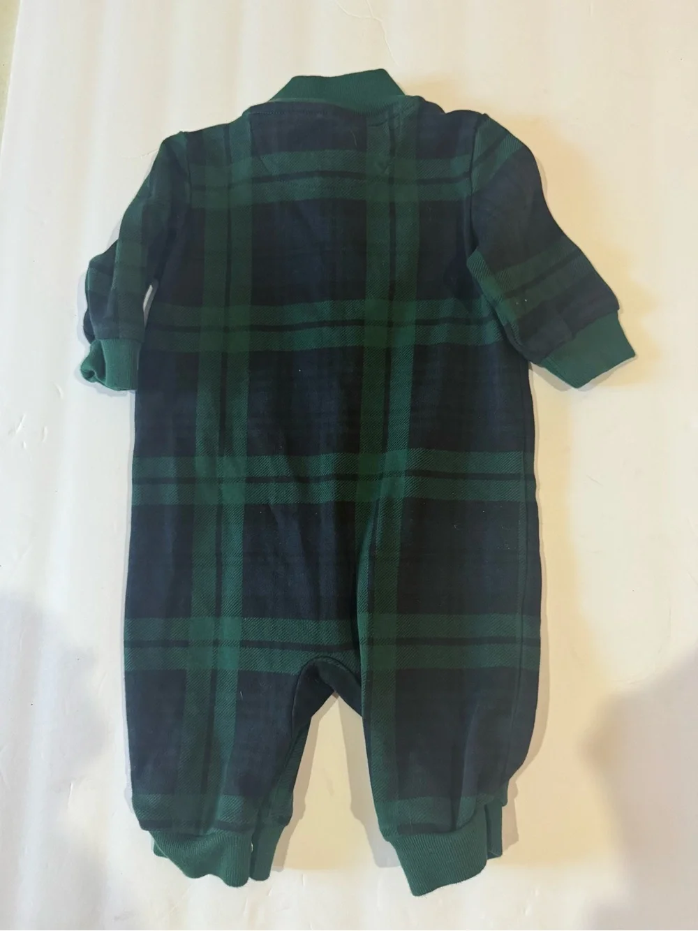 Ralph Lauren Green & Navy Plaid Cotton Footie with Yellow Pony